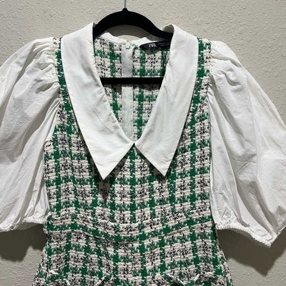 Zara Blogger Favorite Green/White Cotton Tweed Romper Size Medium M - Picture 5 of 10